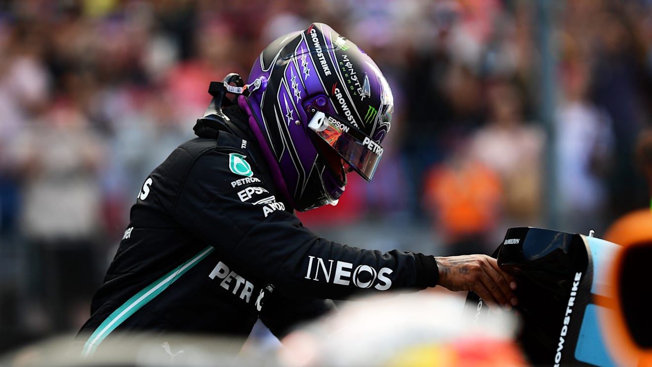 AUSTIN, TEXAS - OCTOBER 23: Second place qualifier Lewis Hamilton of Great Britain and Mercedes GP looks on in parc ferme during qualifying ahead of the F1 Grand Prix of USA at Circuit of The Americas on October 23, 2021 in Austin, Texas. (Photo by Mario Renzi - Formula 1/Formula 1 via Getty Images)