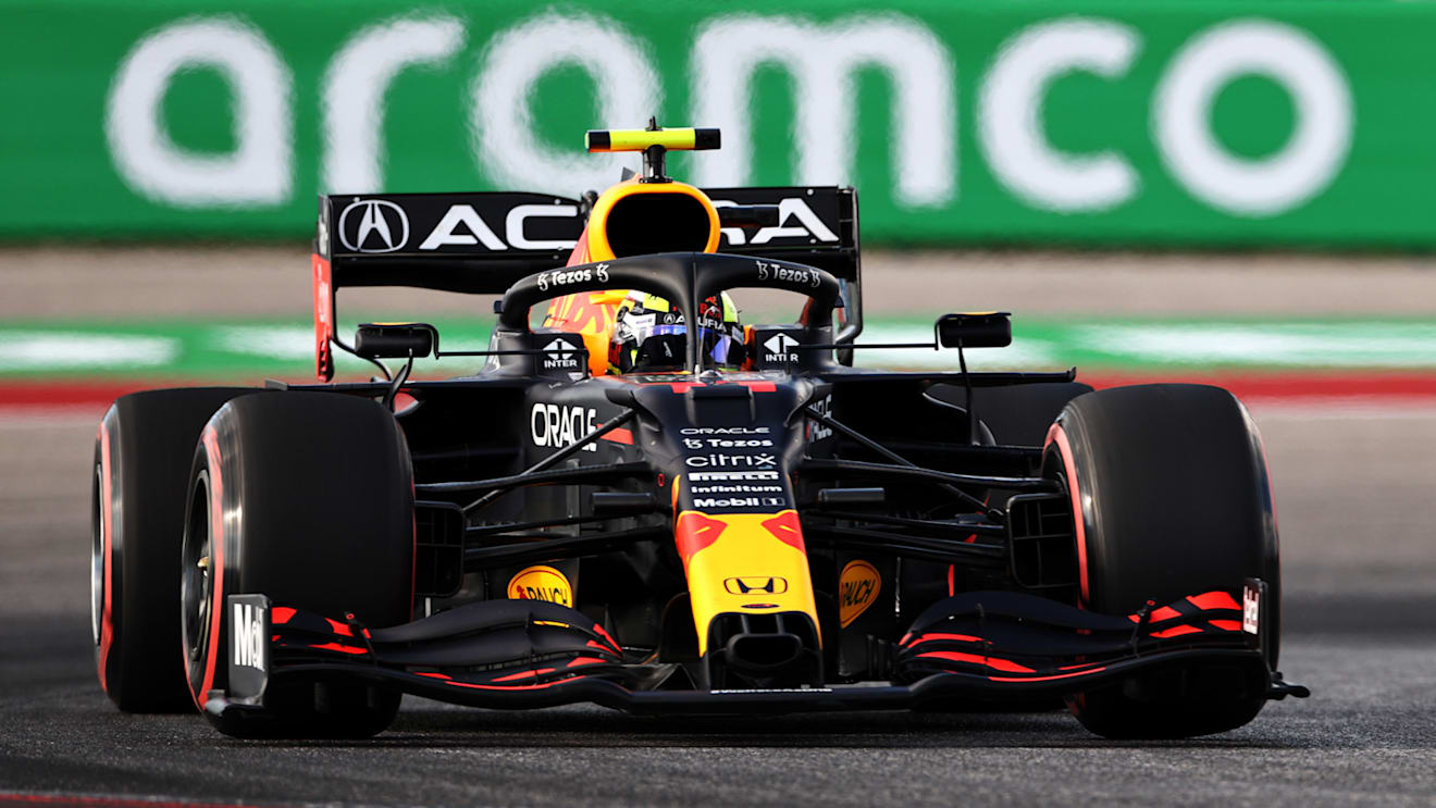 AUSTIN, TEXAS - OCTOBER 23: Sergio Perez of Mexico driving the (11) Red Bull Racing RB16B Honda during qualifying ahead of the F1 Grand Prix of USA at Circuit of The Americas on October 23, 2021 in Austin, Texas. (Photo by Chris Graythen/Getty Images)