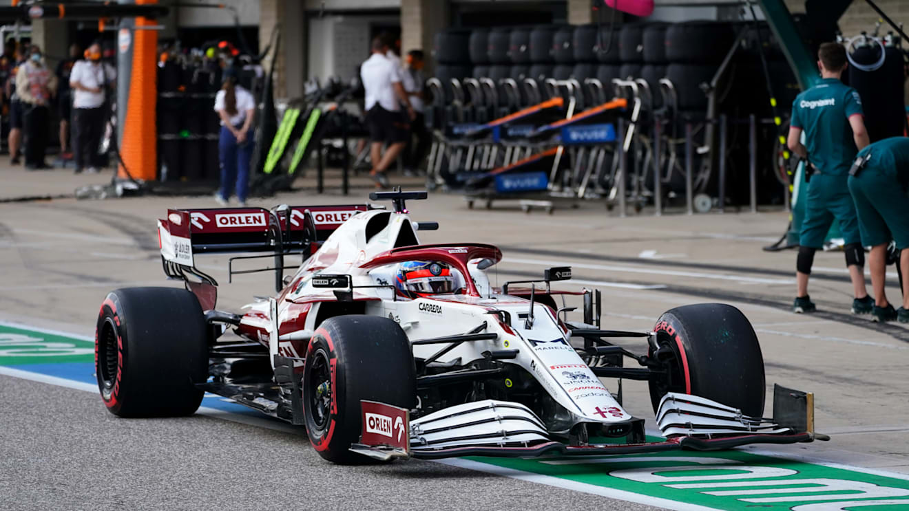 AUSTIN, TEXAS - OCTOBER 23: Kimi Raikkonen of Finland driving the (7) Alfa Romeo Racing C41 Ferrari in the Pitlane during qualifying ahead of the F1 Grand Prix of USA at Circuit of The Americas on October 23, 2021 in Austin, Texas. (Photo by Darron Cummings - Pool/Getty Images)