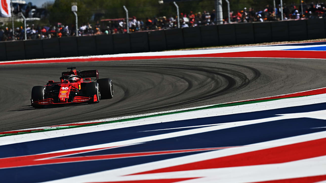 AUSTIN, TEXAS - OCTOBER 24: Charles Leclerc of Monaco driving the (16) Scuderia Ferrari SF21 during the F1 Grand Prix of USA at Circuit of The Americas on October 24, 2021 in Austin, Texas. (Photo by Clive Mason - Formula 1/Formula 1 via Getty Images)