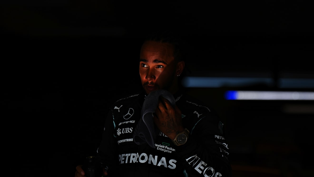 AUSTIN, TEXAS - OCTOBER 24: Second placed Lewis Hamilton of Great Britain and Mercedes GP looks on in parc ferme during the F1 Grand Prix of USA at Circuit of The Americas on October 24, 2021 in Austin, Texas. (Photo by Clive Mason - Formula 1/Formula 1 via Getty Images)