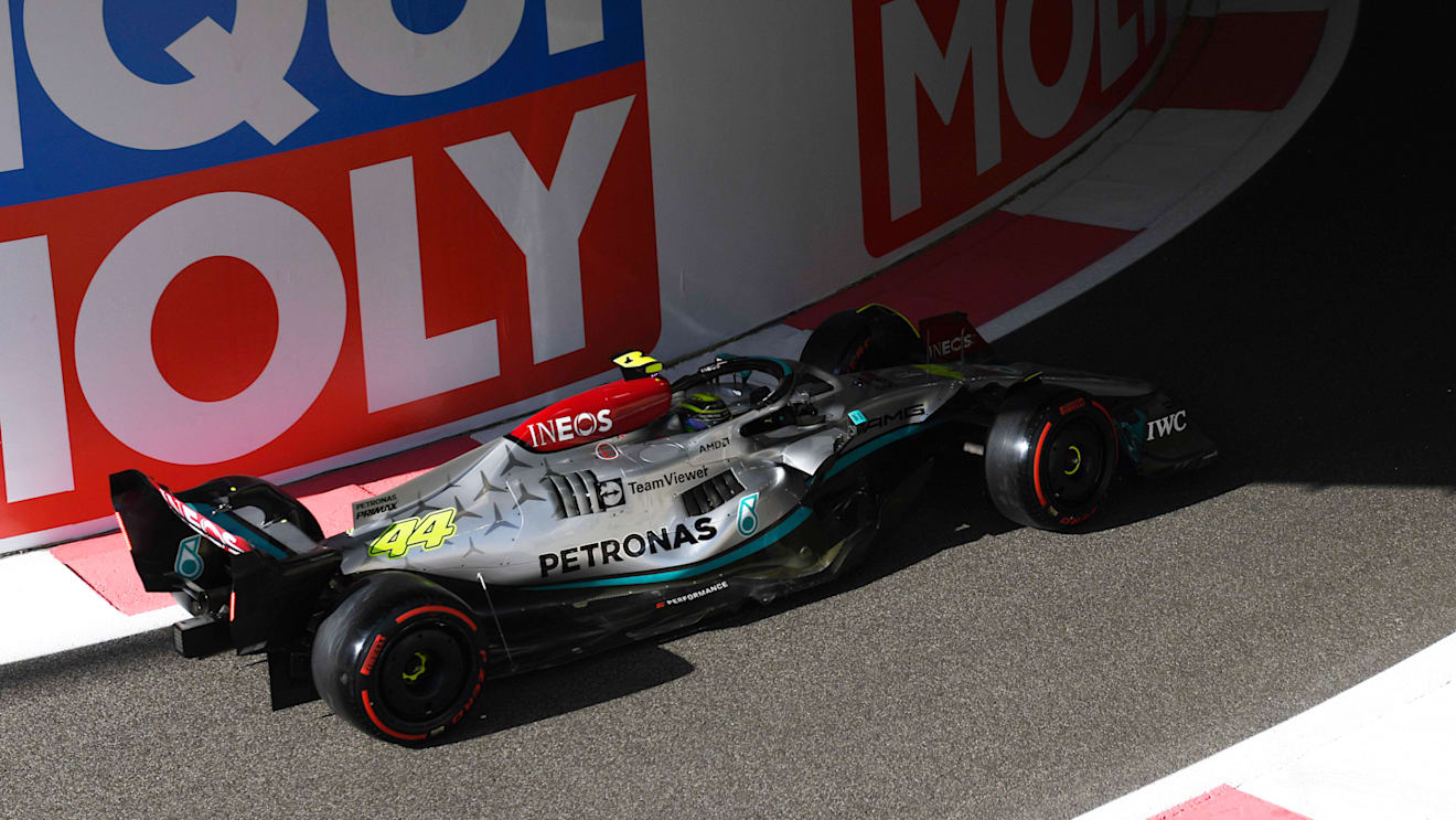 ABU DHABI, UNITED ARAB EMIRATES - NOVEMBER 18: Lewis Hamilton of Great Britain driving the (44) Mercedes AMG Petronas F1 Team W13 on track during practice ahead of the F1 Grand Prix of Abu Dhabi at Yas Marina Circuit on November 18, 2022 in Abu Dhabi, United Arab Emirates. (Photo by Rudy Carezzevoli/Getty Images)