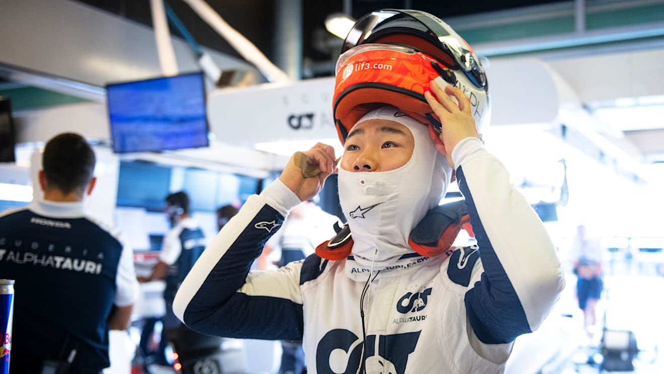 ABU DHABI, UNITED ARAB EMIRATES - NOVEMBER 18: Yuki Tsunoda of Japan and Scuderia AlphaTauri prepares to drive in the garage during practice ahead of the F1 Grand Prix of Abu Dhabi at Yas Marina Circuit on November 18, 2022 in Abu Dhabi, United Arab Emirates. (Photo by Rudy Carezzevoli/Getty Images)
