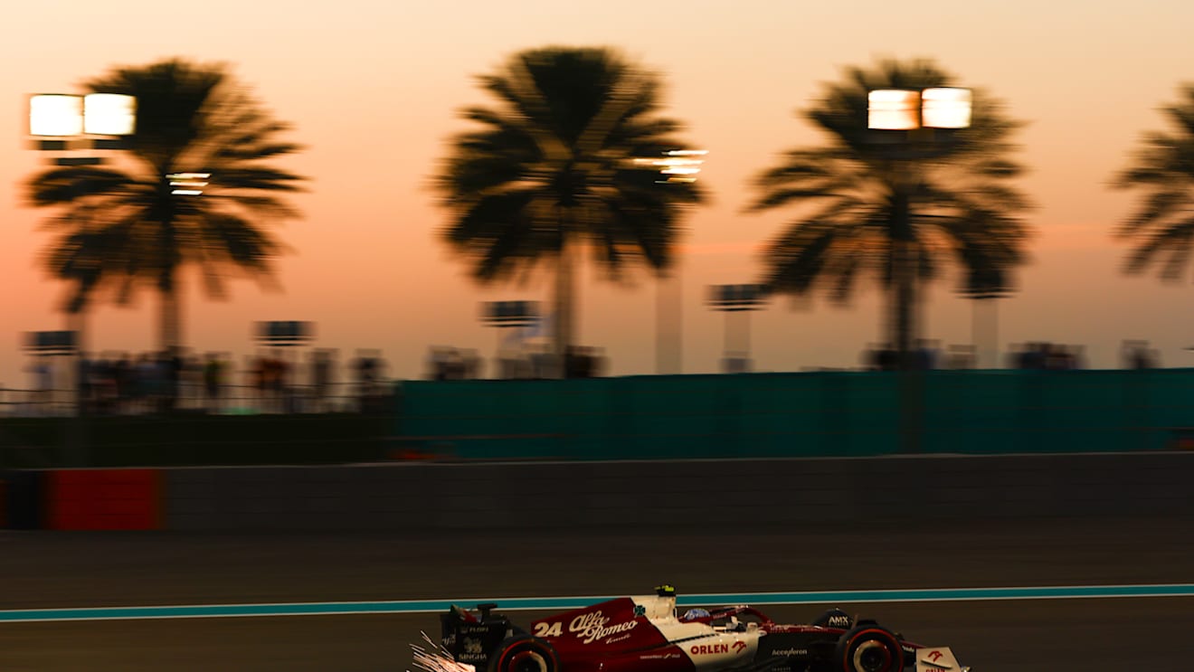 ABU DHABI, UNITED ARAB EMIRATES - NOVEMBER 18: Zhou Guanyu of China driving the (24) Alfa Romeo F1 C42 Ferrari on track during practice ahead of the F1 Grand Prix of Abu Dhabi at Yas Marina Circuit on November 18, 2022 in Abu Dhabi, United Arab Emirates. (Photo by Mark Thompson/Getty Images)