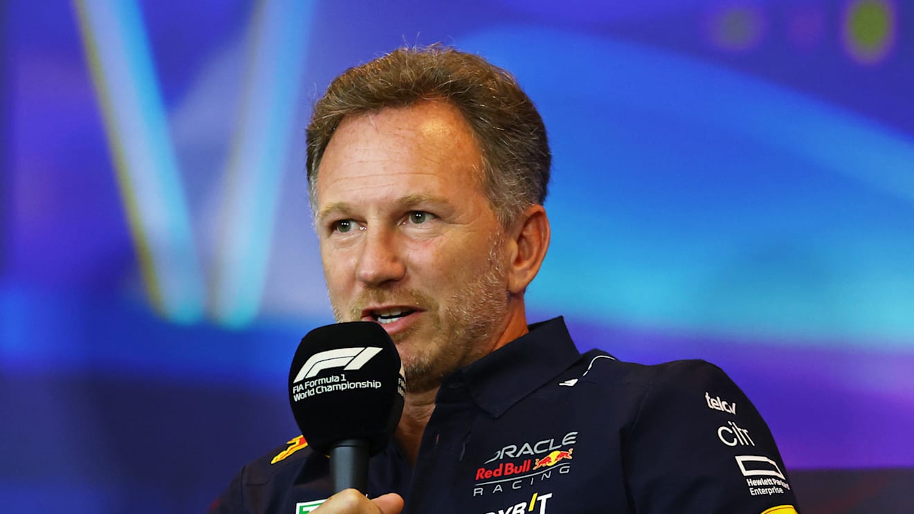 ABU DHABI, UNITED ARAB EMIRATES - NOVEMBER 19: Red Bull Racing Team Principal Christian Horner talks in a press conference during final practice ahead of the F1 Grand Prix of Abu Dhabi at Yas Marina Circuit on November 19, 2022 in Abu Dhabi, United Arab Emirates. (Photo by Bryn Lennon/Getty Images)
