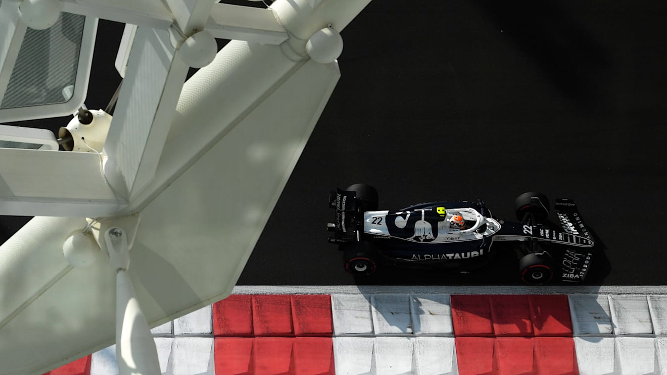 ABU DHABI, UNITED ARAB EMIRATES - NOVEMBER 19: Yuki Tsunoda of Japan driving the (22) Scuderia AlphaTauri AT03 on track during final practice ahead of the F1 Grand Prix of Abu Dhabi at Yas Marina Circuit on November 19, 2022 in Abu Dhabi, United Arab Emirates. (Photo by Rudy Carezzevoli/Getty Images)