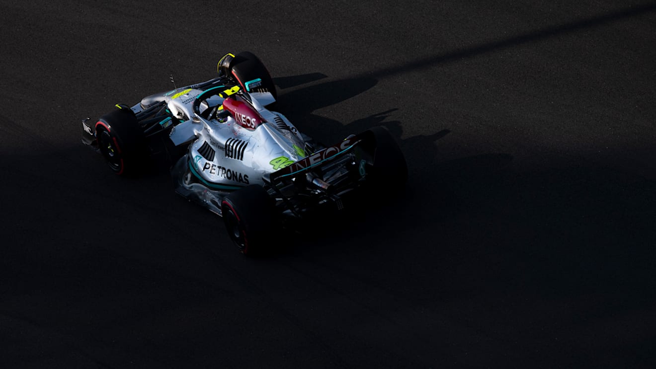 ABU DHABI, UNITED ARAB EMIRATES - NOVEMBER 19: Lewis Hamilton of Great Britain driving the (44) Mercedes AMG Petronas F1 Team W13 on track during final practice ahead of the F1 Grand Prix of Abu Dhabi at Yas Marina Circuit on November 19, 2022 in Abu Dhabi, United Arab Emirates. (Photo by Rudy Carezzevoli/Getty Images)