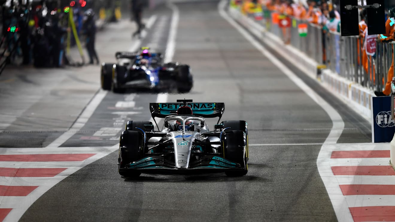 ABU DHABI, UNITED ARAB EMIRATES - NOVEMBER 20: George Russell of Great Britain driving the (63) Mercedes AMG Petronas F1 Team W13 in the pitlane during the F1 Grand Prix of Abu Dhabi at Yas Marina Circuit on November 20, 2022 in Abu Dhabi, United Arab Emirates. (Photo by Rudy Carezzevoli/Getty Images)
