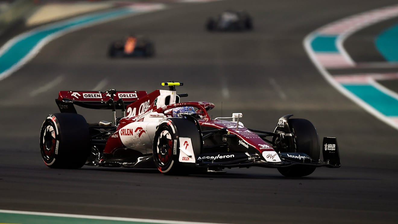 ABU DHABI, UNITED ARAB EMIRATES - NOVEMBER 20: Zhou Guanyu of China driving the (24) Alfa Romeo F1 C42 Ferrari on track during the F1 Grand Prix of Abu Dhabi at Yas Marina Circuit on November 20, 2022 in Abu Dhabi, United Arab Emirates. (Photo by Rudy Carezzevoli/Getty Images)
