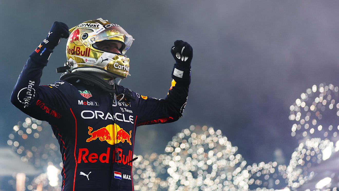 ABU DHABI, UNITED ARAB EMIRATES - NOVEMBER 20: Race winner Max Verstappen of the Netherlands and Oracle Red Bull Racing celebrates in parc ferme during the F1 Grand Prix of Abu Dhabi at Yas Marina Circuit on November 20, 2022 in Abu Dhabi, United Arab Emirates. (Photo by Dan Istitene - Formula 1/Formula 1 via Getty Images)