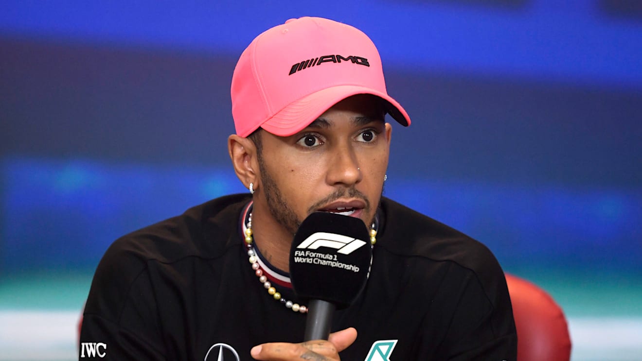 ABU DHABI, UNITED ARAB EMIRATES - NOVEMBER 17: Lewis Hamilton of Great Britain and Mercedes talks in a press conference during previews ahead of the F1 Grand Prix of Abu Dhabi at Yas Marina Circuit on November 17, 2022 in Abu Dhabi, United Arab Emirates. (Photo by Rudy Carezzevoli/Getty Images)