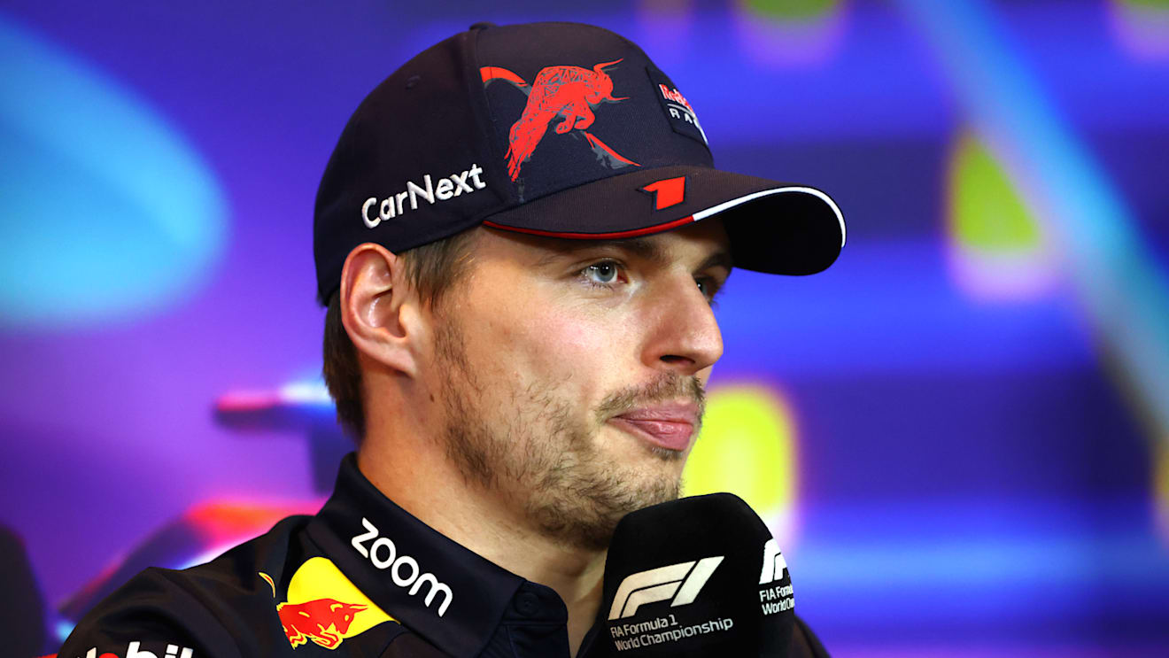 ABU DHABI, UNITED ARAB EMIRATES - NOVEMBER 17: Max Verstappen of the Netherlands and Oracle Red Bull Racing talks in a press conference during previews ahead of the F1 Grand Prix of Abu Dhabi at Yas Marina Circuit on November 17, 2022 in Abu Dhabi, United Arab Emirates. (Photo by Bryn Lennon/Getty Images)