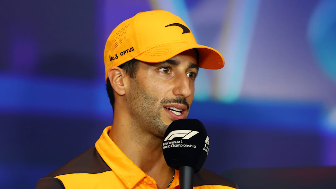 ABU DHABI, UNITED ARAB EMIRATES - NOVEMBER 17: Daniel Ricciardo of Australia and McLaren talks in a press conference during previews ahead of the F1 Grand Prix of Abu Dhabi at Yas Marina Circuit on November 17, 2022 in Abu Dhabi, United Arab Emirates. (Photo by Bryn Lennon/Getty Images)