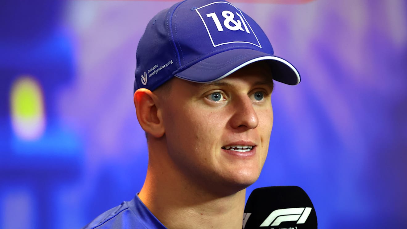 ABU DHABI, UNITED ARAB EMIRATES - NOVEMBER 17: Mick Schumacher of Germany and Haas F1 talks in a press conference during previews ahead of the F1 Grand Prix of Abu Dhabi at Yas Marina Circuit on November 17, 2022 in Abu Dhabi, United Arab Emirates. (Photo by Bryn Lennon/Getty Images)