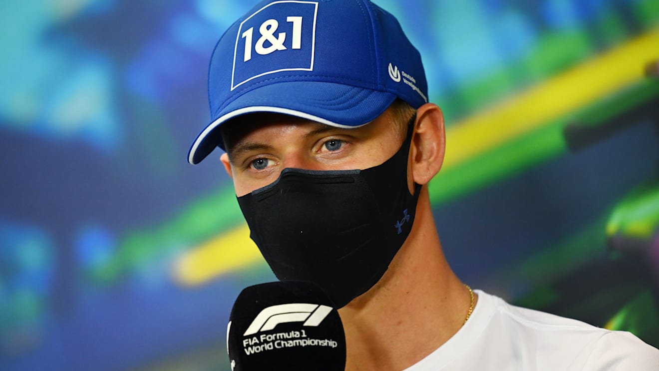 MELBOURNE, AUSTRALIA - APRIL 08: Mick Schumacher of Germany and Haas F1 talks in the Drivers Press Conference prior to practice ahead of the F1 Grand Prix of Australia at Melbourne Grand Prix Circuit on April 08, 2022 in Melbourne, Australia. (Photo by Clive Mason/Getty Images)