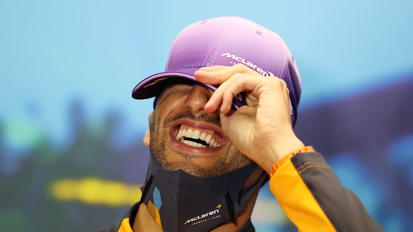 MELBOURNE, AUSTRALIA - APRIL 08: Daniel Ricciardo of Australia and McLaren looks on in the Drivers Press Conference prior to practice ahead of the F1 Grand Prix of Australia at Melbourne Grand Prix Circuit on April 08, 2022 in Melbourne, Australia. (Photo by Robert Cianflone/Getty Images)
