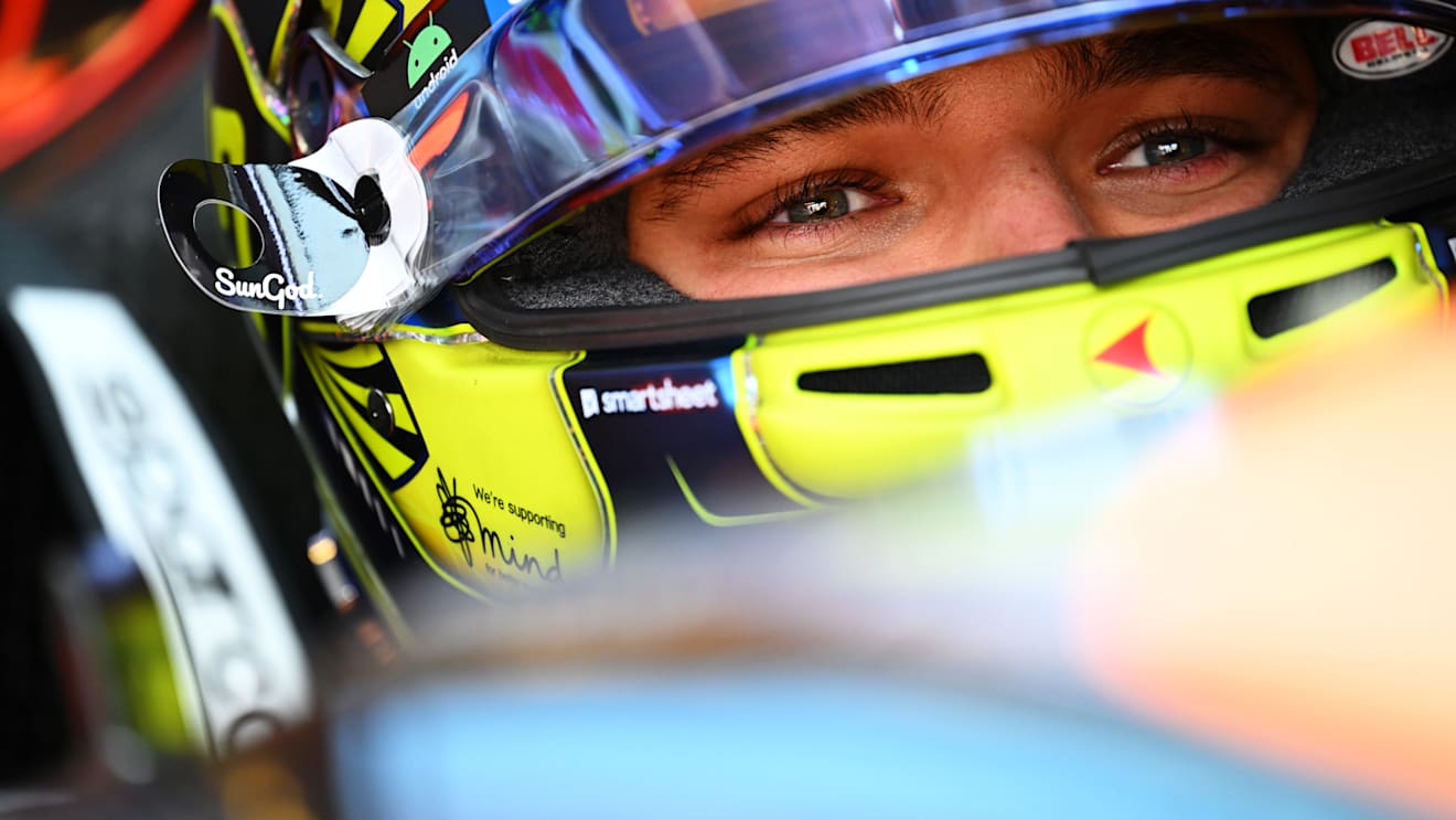 MELBOURNE, AUSTRALIA - APRIL 08: Lando Norris of Great Britain and McLaren prepares to drive in the garage during practice ahead of the F1 Grand Prix of Australia at Melbourne Grand Prix Circuit on April 08, 2022 in Melbourne, Australia. (Photo by Clive Mason/Getty Images)