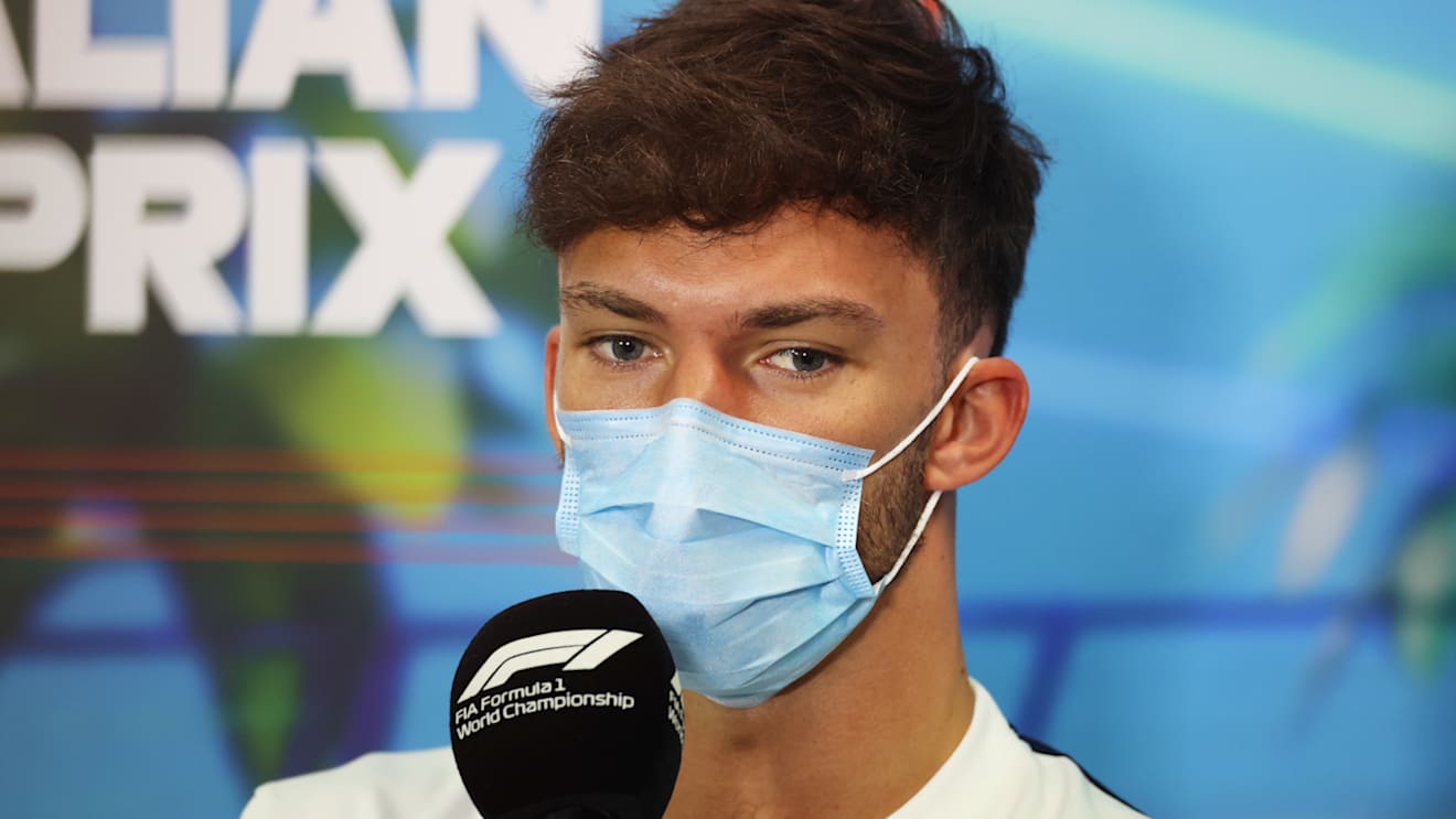 MELBOURNE, AUSTRALIA - APRIL 08: Pierre Gasly of France and Scuderia AlphaTauri talks in the Drivers Press Conference prior to practice ahead of the F1 Grand Prix of Australia at Melbourne Grand Prix Circuit on April 08, 2022 in Melbourne, Australia. (Photo by Robert Cianflone/Getty Images)