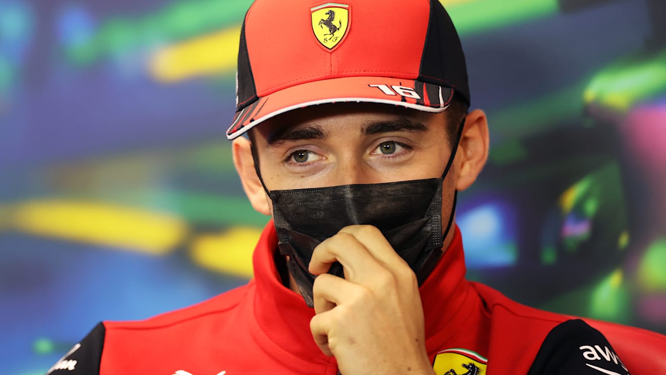 MELBOURNE, AUSTRALIA - APRIL 08: Charles Leclerc of Monaco and Ferrari looks on in the Drivers Press Conference prior to practice ahead of the F1 Grand Prix of Australia at Melbourne Grand Prix Circuit on April 08, 2022 in Melbourne, Australia. (Photo by Robert Cianflone/Getty Images)