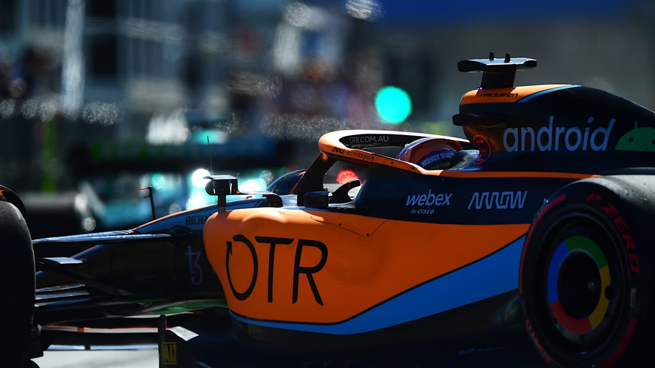 MELBOURNE, AUSTRALIA - APRIL 08: Daniel Ricciardo of Australia driving the (3) McLaren MCL36 Mercedes leaves the garage during practice ahead of the F1 Grand Prix of Australia at Melbourne Grand Prix Circuit on April 08, 2022 in Melbourne, Australia. (Photo by Mario Renzi - Formula 1/Formula 1 via Getty Images)