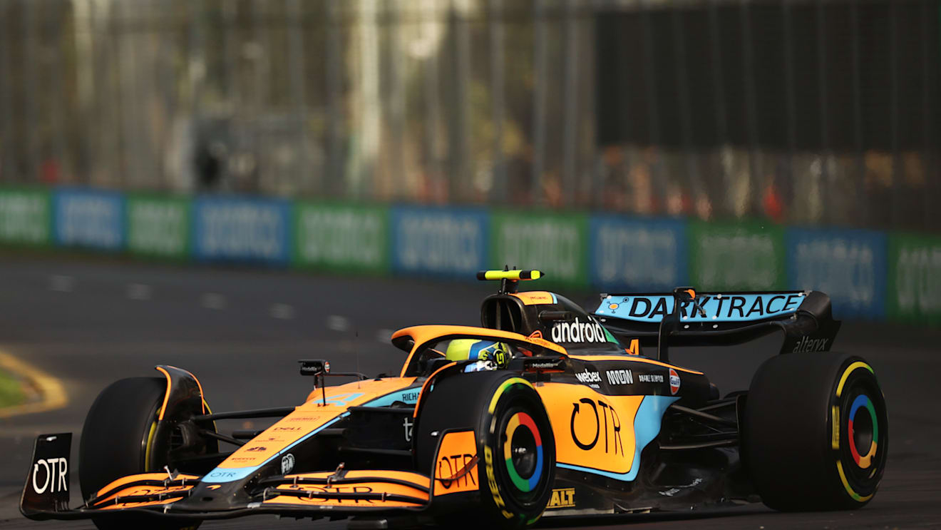 MELBOURNE, AUSTRALIA - APRIL 08: Lando Norris of Great Britain driving the (4) McLaren MCL36 Mercedes on track during practice ahead of the F1 Grand Prix of Australia at Melbourne Grand Prix Circuit on April 08, 2022 in Melbourne, Australia. (Photo by Robert Cianflone/Getty Images)