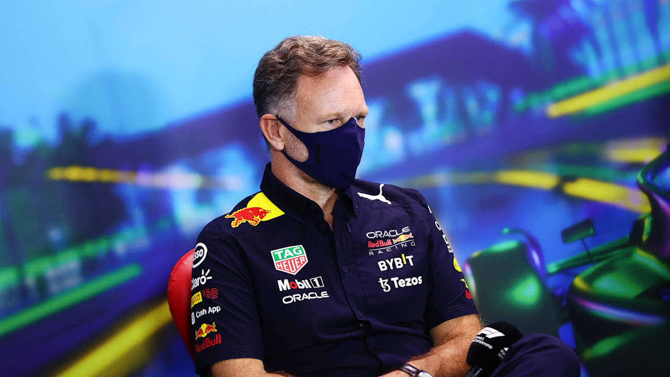 MELBOURNE, AUSTRALIA - APRIL 09: Red Bull Racing Team Principal Christian Horner talks in the Team Principals Press Conference prior to final practice ahead of the F1 Grand Prix of Australia at Melbourne Grand Prix Circuit on April 09, 2022 in Melbourne, Australia. (Photo by Dan Istitene - Formula 1/Formula 1 via Getty Images)