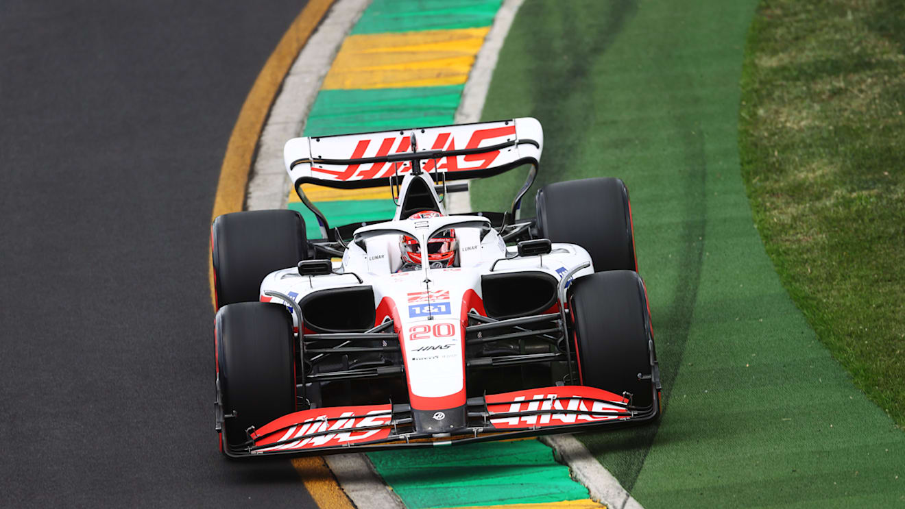 MELBOURNE, AUSTRALIA - APRIL 09: Kevin Magnussen of Denmark driving the (20) Haas F1 VF-22 Ferrari on track during qualifying ahead of the F1 Grand Prix of Australia at Melbourne Grand Prix Circuit on April 09, 2022 in Melbourne, Australia. (Photo by Dan Istitene - Formula 1/Formula 1 via Getty Images)
