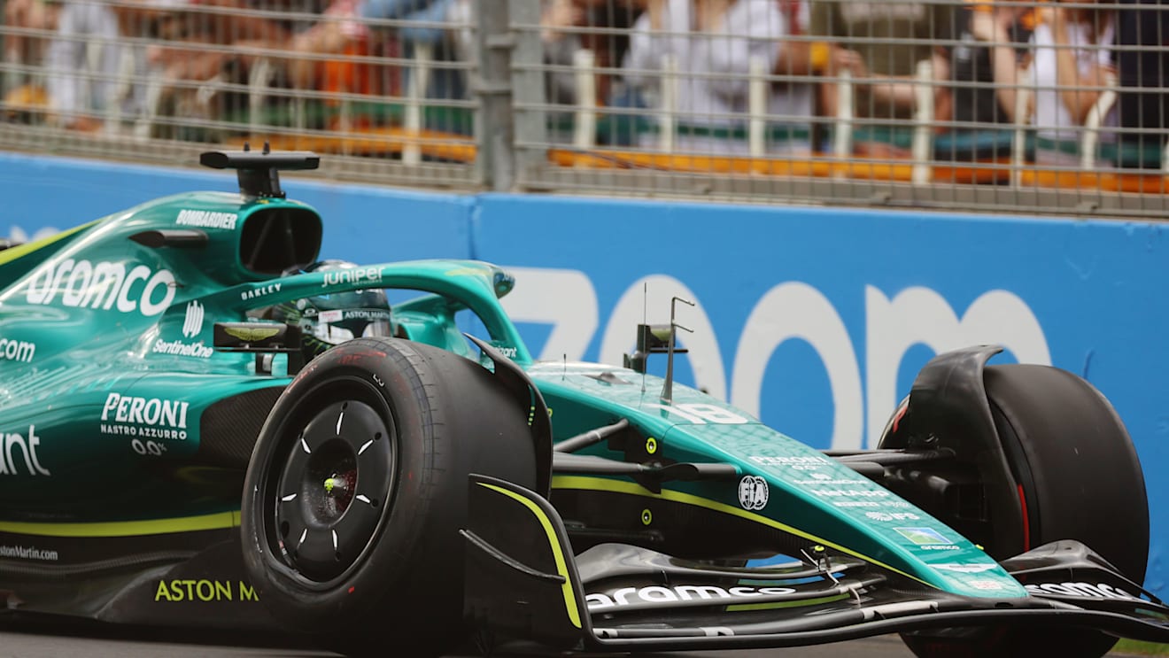 MELBOURNE, AUSTRALIA - APRIL 09: Lance Stroll of Canada driving the (18) Aston Martin AMR22 Mercedes stops after a crash during qualifying ahead of the F1 Grand Prix of Australia at Melbourne Grand Prix Circuit on April 09, 2022 in Melbourne, Australia. (Photo by Robert Cianflone/Getty Images)