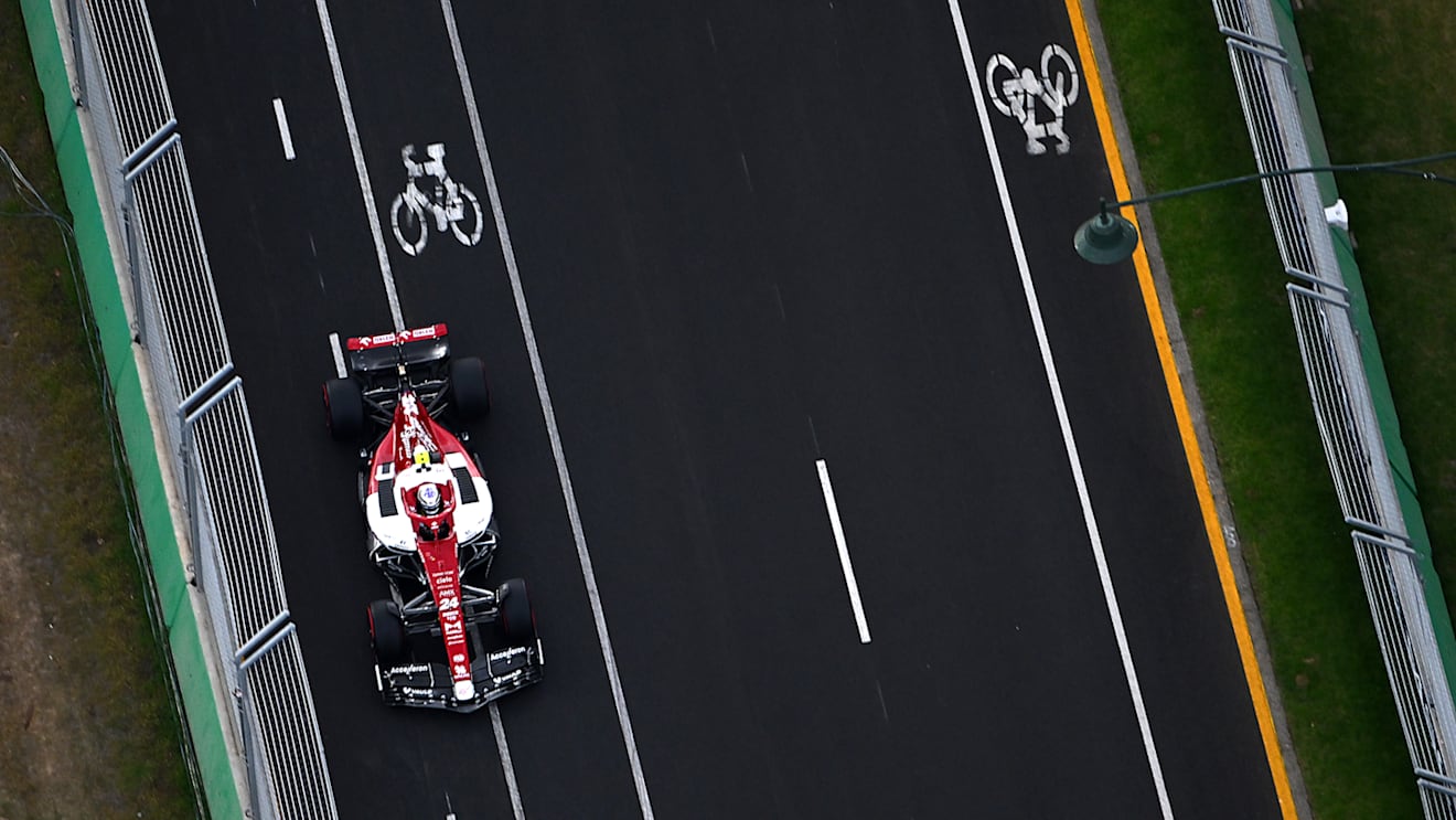 MELBOURNE, AUSTRALIA - APRIL 09: Zhou Guanyu of China driving the (24) Alfa Romeo F1 C42 Ferrari on track during qualifying ahead of the F1 Grand Prix of Australia at Melbourne Grand Prix Circuit on April 09, 2022 in Melbourne, Australia. (Photo by Clive Mason/Getty Images)