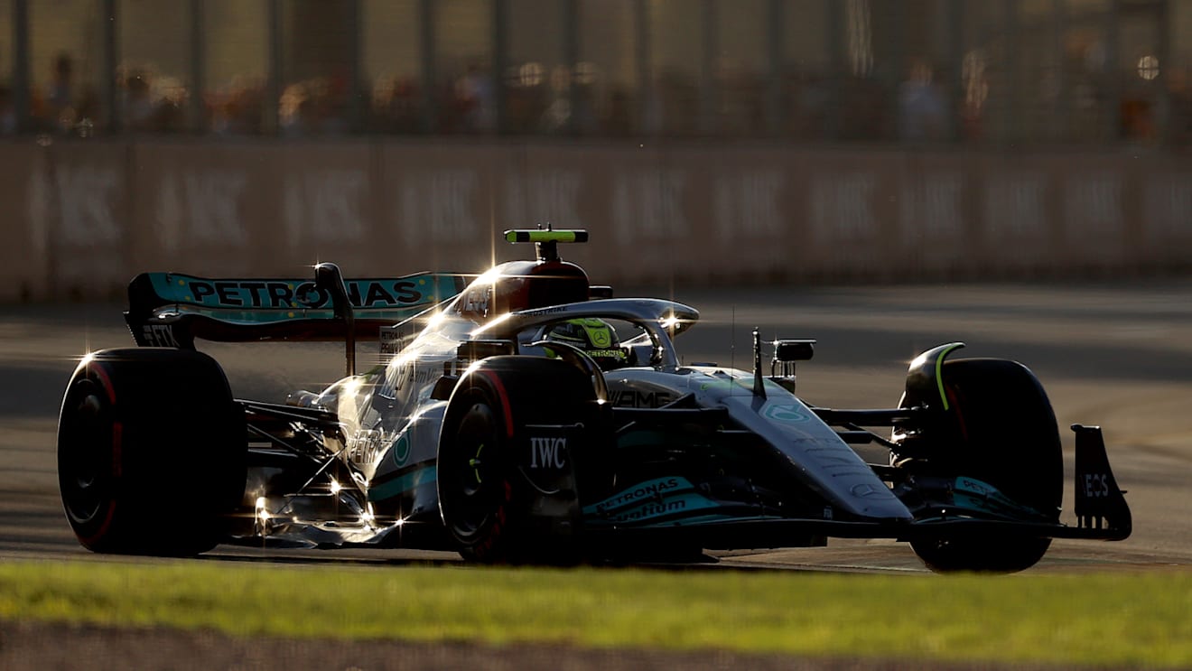 MELBOURNE, AUSTRALIA - APRIL 09: Lewis Hamilton of Great Britain driving the (44) Mercedes AMG Petronas F1 Team W13 on track during qualifying ahead of the F1 Grand Prix of Australia at Melbourne Grand Prix Circuit on April 09, 2022 in Melbourne, Australia. (Photo by Robert Cianflone/Getty Images)