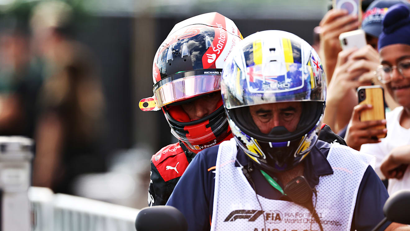 MELBOURNE, AUSTRALIA - APRIL 10: Carlos Sainz of Spain and Ferrari is recovered from the track after retiring from the race during the F1 Grand Prix of Australia at Melbourne Grand Prix Circuit on April 10, 2022 in Melbourne, Australia. (Photo by Robert Cianflone/Getty Images)