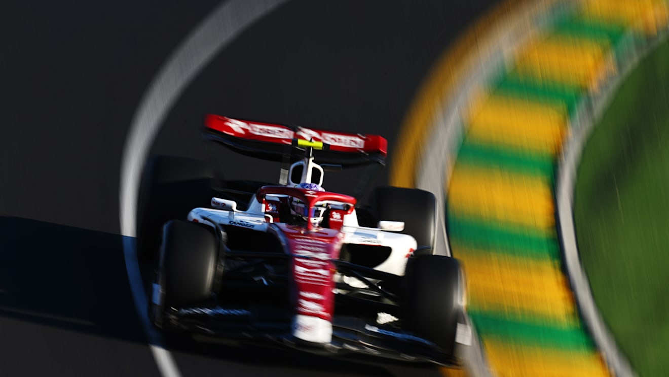 MELBOURNE, AUSTRALIA - APRIL 10: Zhou Guanyu of China driving the (24) Alfa Romeo F1 C42 Ferrari on track during the F1 Grand Prix of Australia at Melbourne Grand Prix Circuit on April 10, 2022 in Melbourne, Australia. (Photo by Clive Mason/Getty Images)