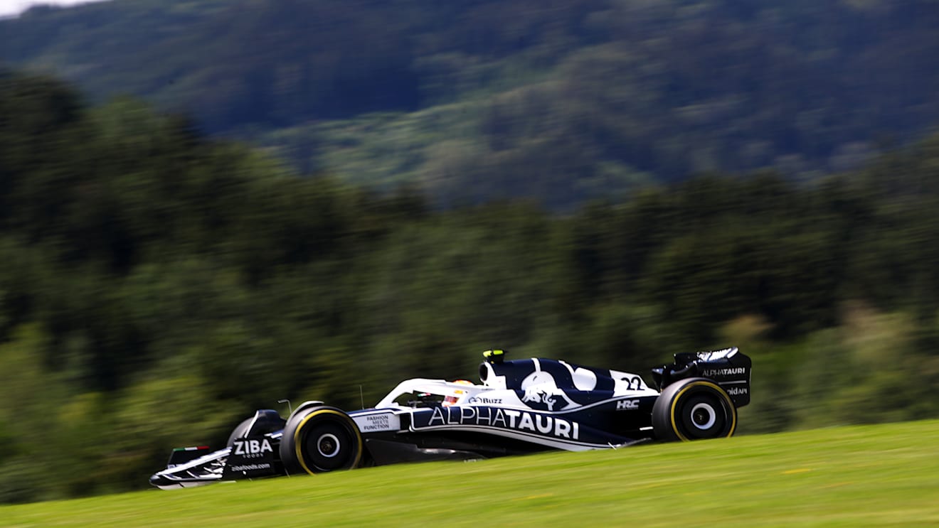 SPIELBERG, AUSTRIA - JULY 08: Yuki Tsunoda of Japan driving the (22) Scuderia AlphaTauri AT03 on track during practice ahead of the F1 Grand Prix of Austria at Red Bull Ring on July 08, 2022 in Spielberg, Austria. (Photo by Joe Portlock - Formula 1/Formula 1 via Getty Images)
