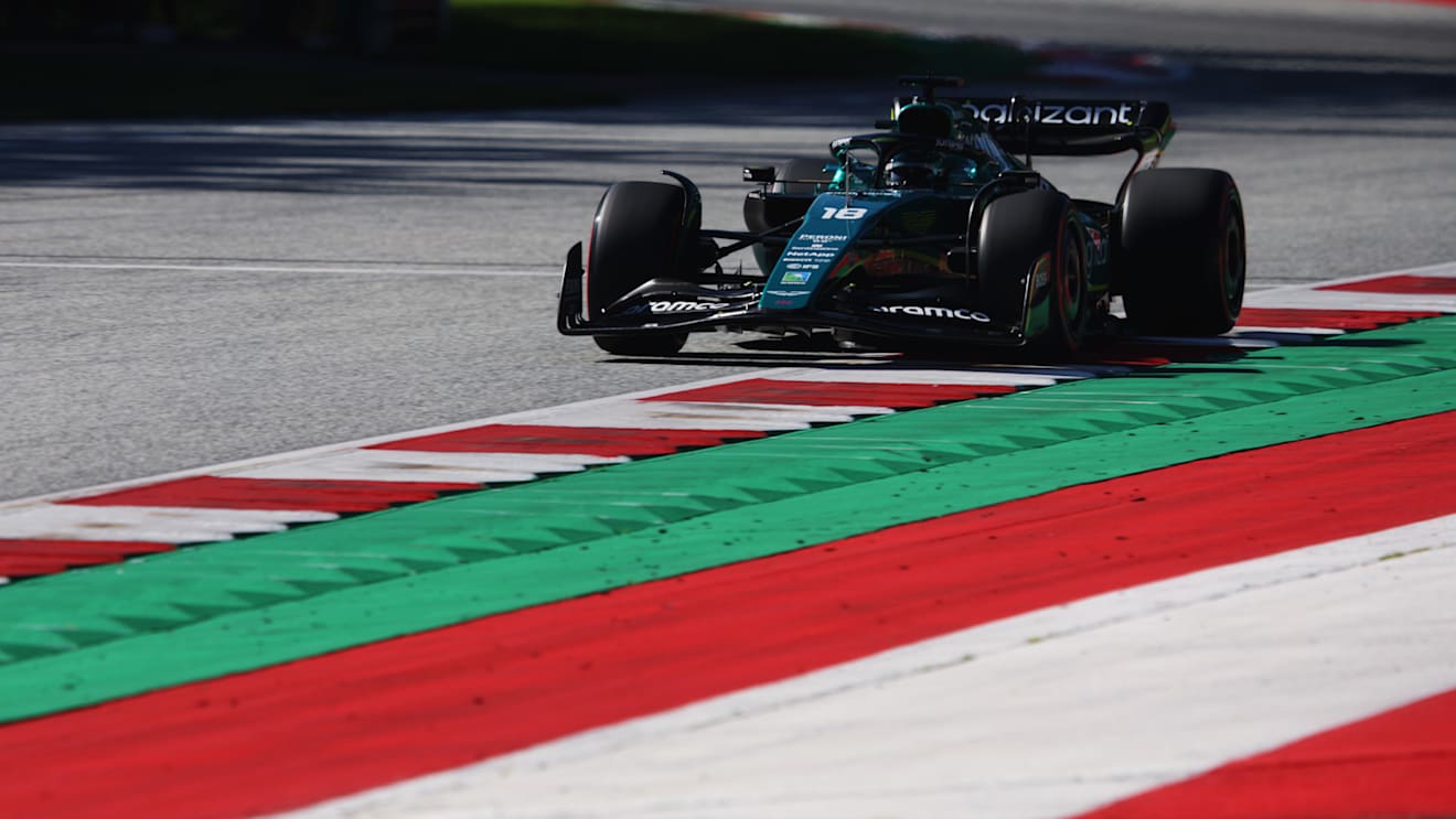 SPIELBERG, AUSTRIA - JULY 08: Lance Stroll of Canada driving the (18) Aston Martin AMR22 Mercedes on track during qualifying ahead of the F1 Grand Prix of Austria at Red Bull Ring on July 08, 2022 in Spielberg, Austria. (Photo by Adam Pretty - Formula 1/Formula 1 via Getty Images)