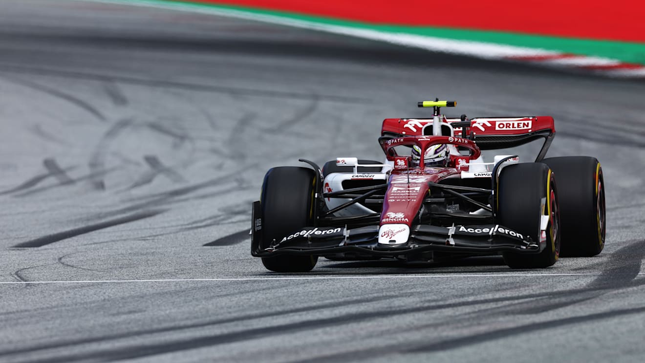 SPIELBERG, AUSTRIA - JULY 09: Zhou Guanyu of China driving the (24) Alfa Romeo F1 C42 Ferrari on track during the F1 Grand Prix of Austria Sprint at Red Bull Ring on July 09, 2022 in Spielberg, Austria. (Photo by Lars Baron - Formula 1/Formula 1 via Getty Images)