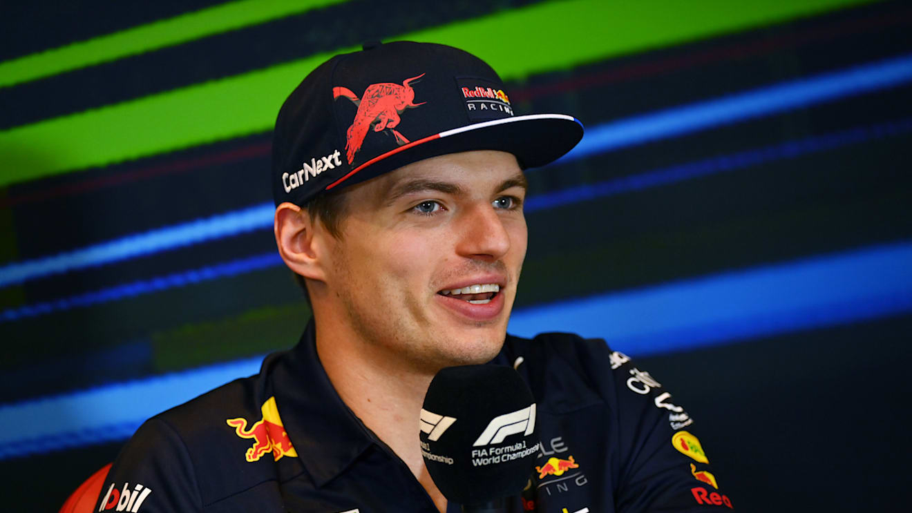 BAKU, AZERBAIJAN - JUNE 10: Max Verstappen of the Netherlands and Oracle Red Bull Racing talks in the Drivers Press Conference prior to practice ahead of the F1 Grand Prix of Azerbaijan at Baku City Circuit on June 10, 2022 in Baku, Azerbaijan. (Photo by Dan Mullan/Getty Images)