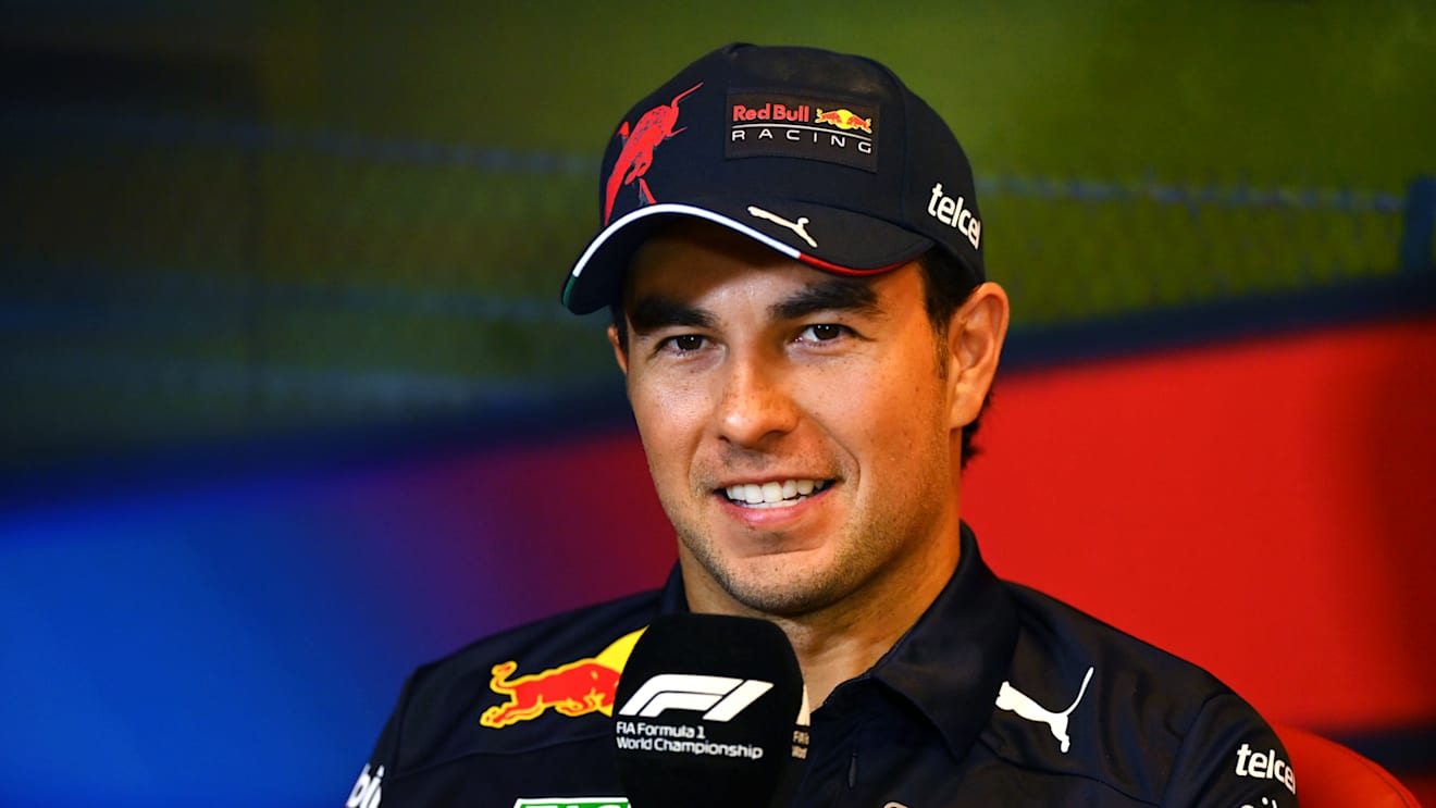 BAKU, AZERBAIJAN - JUNE 10: Sergio Perez of Mexico and Oracle Red Bull Racing talks in the Drivers Press Conference prior to practice ahead of the F1 Grand Prix of Azerbaijan at Baku City Circuit on June 10, 2022 in Baku, Azerbaijan. (Photo by Dan Mullan/Getty Images)