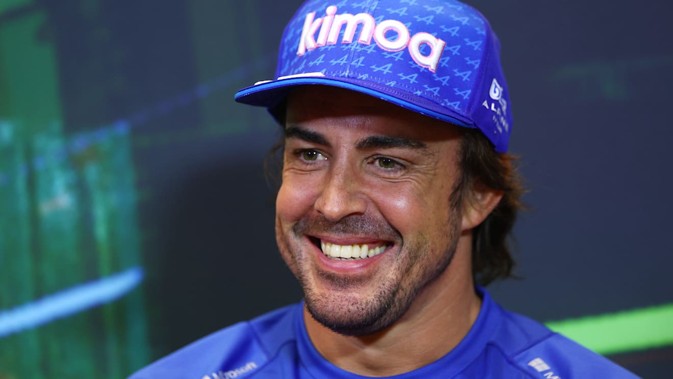 BAKU, AZERBAIJAN - JUNE 10: Fernando Alonso of Spain and Alpine F1 laughs in the Drivers Press Conference prior to practice ahead of the F1 Grand Prix of Azerbaijan at Baku City Circuit on June 10, 2022 in Baku, Azerbaijan. (Photo by Clive Rose/Getty Images)