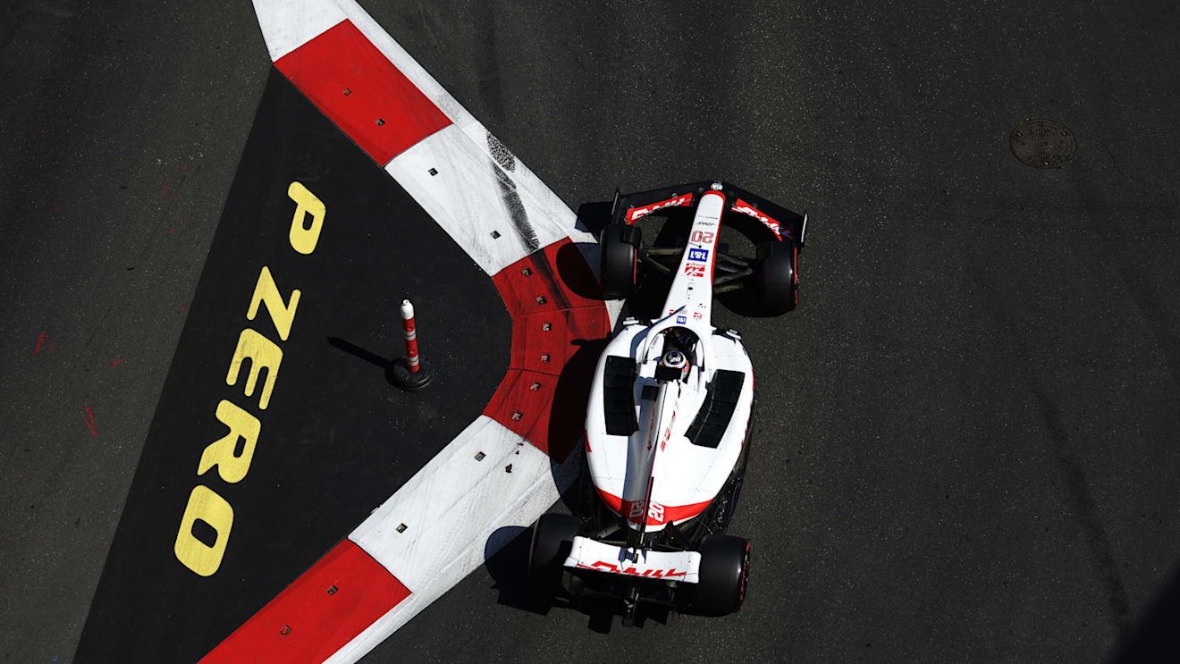 BAKU, AZERBAIJAN - JUNE 11: Kevin Magnussen of Denmark driving the (20) Haas F1 VF-22 Ferrari on track during final practice ahead of the F1 Grand Prix of Azerbaijan at Baku City Circuit on June 11, 2022 in Baku, Azerbaijan. (Photo by Bryn Lennon - Formula 1/Formula 1 via Getty Images)