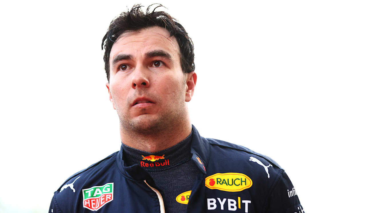 BAKU, AZERBAIJAN - JUNE 11: Second placed qualifier Sergio Perez of Mexico and Oracle Red Bull Racing looks on in parc ferme during qualifying ahead of the F1 Grand Prix of Azerbaijan at Baku City Circuit on June 11, 2022 in Baku, Azerbaijan. (Photo by Dan Istitene - Formula 1/Formula 1 via Getty Images)