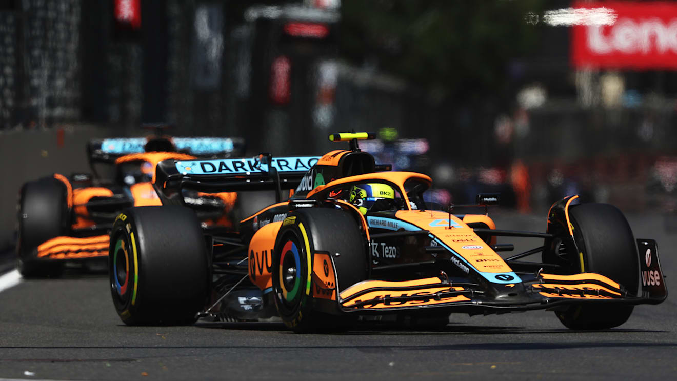 BAKU, AZERBAIJAN - JUNE 12: Lando Norris of Great Britain driving the (4) McLaren MCL36 Mercedes on track during the F1 Grand Prix of Azerbaijan at Baku City Circuit on June 12, 2022 in Baku, Azerbaijan. (Photo by Bryn Lennon - Formula 1/Formula 1 via Getty Images)