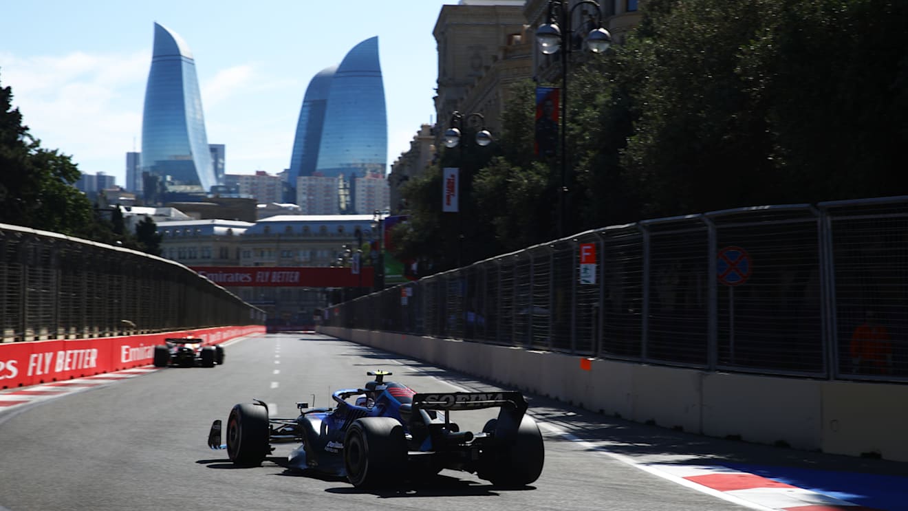 BAKU, AZERBAIJAN - JUNE 12: Nicholas Latifi of Canada driving the (6) Williams FW44 Mercedes on track during the F1 Grand Prix of Azerbaijan at Baku City Circuit on June 12, 2022 in Baku, Azerbaijan. (Photo by Joe Portlock - Formula 1/Formula 1 via Getty Images)