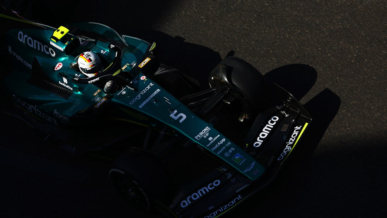 BAKU, AZERBAIJAN - JUNE 12: Sebastian Vettel of Germany driving the (5) Aston Martin AMR22 Mercedes on track during the F1 Grand Prix of Azerbaijan at Baku City Circuit on June 12, 2022 in Baku, Azerbaijan. (Photo by Clive Rose/Getty Images)