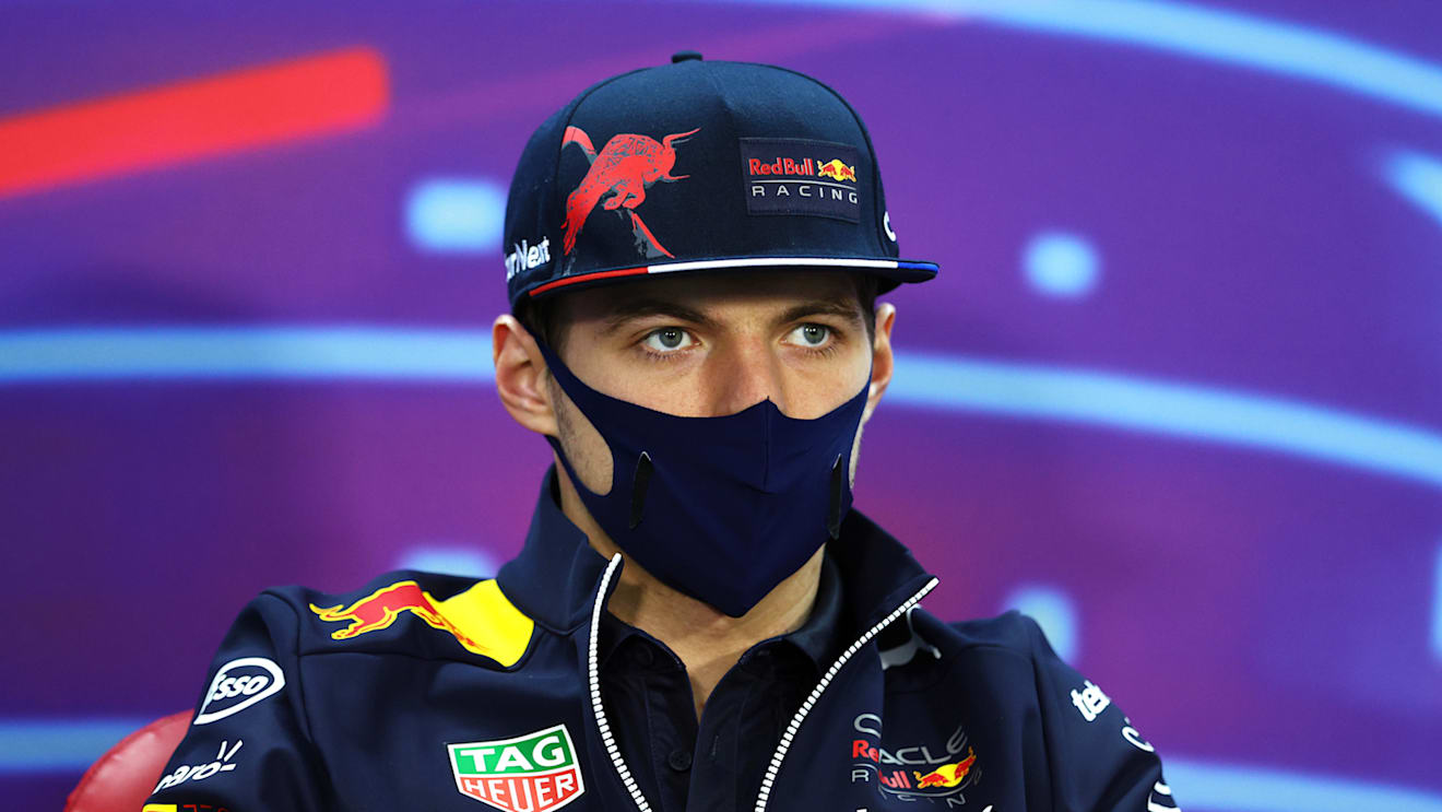 BAHRAIN, BAHRAIN - MARCH 18: Max Verstappen of the Netherlands and Oracle Red Bull Racing talks in the Drivers Press Conference before practice ahead of the F1 Grand Prix of Bahrain at Bahrain International Circuit on March 18, 2022 in Bahrain, Bahrain. (Photo by Clive Rose/Getty Images)