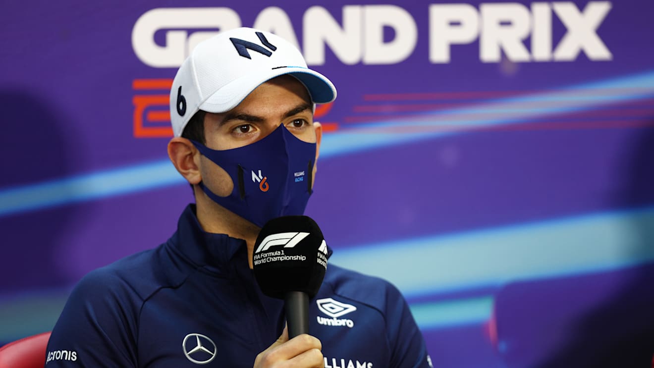 BAHRAIN, BAHRAIN - MARCH 18: Nicholas Latifi of Canada and Williams talks in the Drivers Press Conference before practice ahead of the F1 Grand Prix of Bahrain at Bahrain International Circuit on March 18, 2022 in Bahrain, Bahrain. (Photo by Lars Baron/Getty Images)