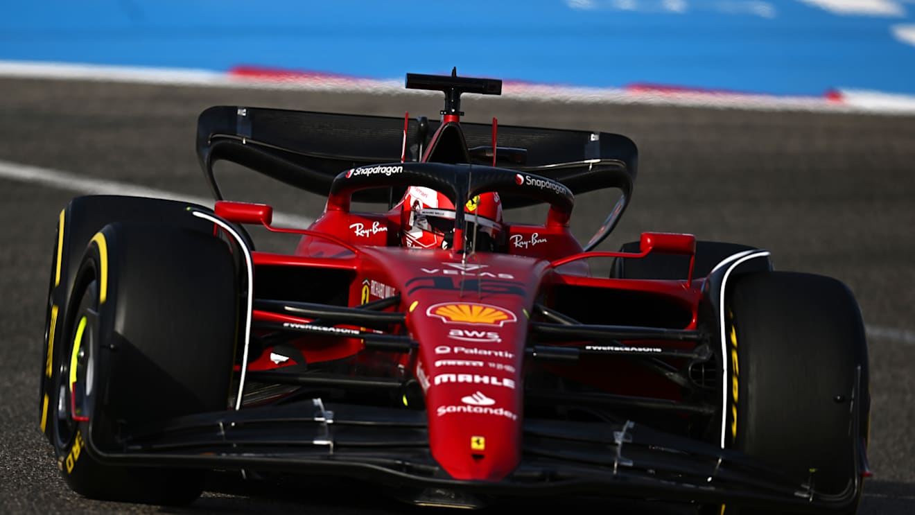 BAHRAIN, BAHRAIN - MARCH 18: Charles Leclerc of Monaco driving (16) the Ferrari F1-75 on track during practice ahead of the F1 Grand Prix of Bahrain at Bahrain International Circuit on March 18, 2022 in Bahrain, Bahrain. (Photo by Clive Mason/Getty Images)