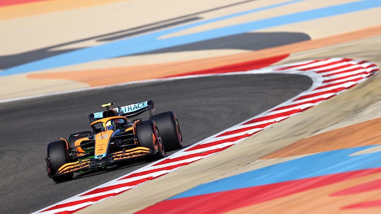 BAHRAIN, BAHRAIN - MARCH 18: Lando Norris of Great Britain driving the (4) McLaren MCL36 Mercedes on track during practice ahead of the F1 Grand Prix of Bahrain at Bahrain International Circuit on March 18, 2022 in Bahrain, Bahrain. (Photo by Dan Istitene - Formula 1/Formula 1 via Getty Images)