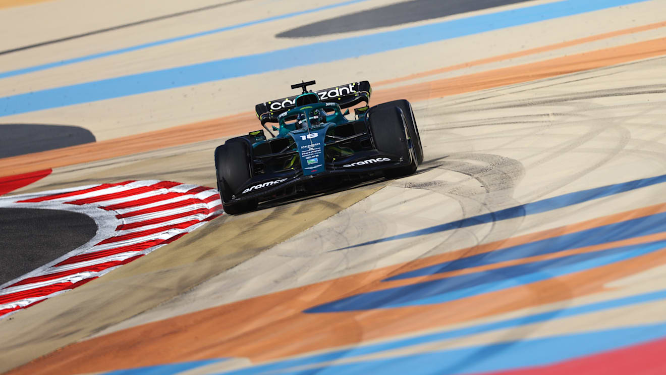 BAHRAIN, BAHRAIN - MARCH 18: Lance Stroll of Canada driving the (18) Aston Martin AMR22 Mercedes runs wide during practice ahead of the F1 Grand Prix of Bahrain at Bahrain International Circuit on March 18, 2022 in Bahrain, Bahrain. (Photo by Dan Istitene - Formula 1/Formula 1 via Getty Images)