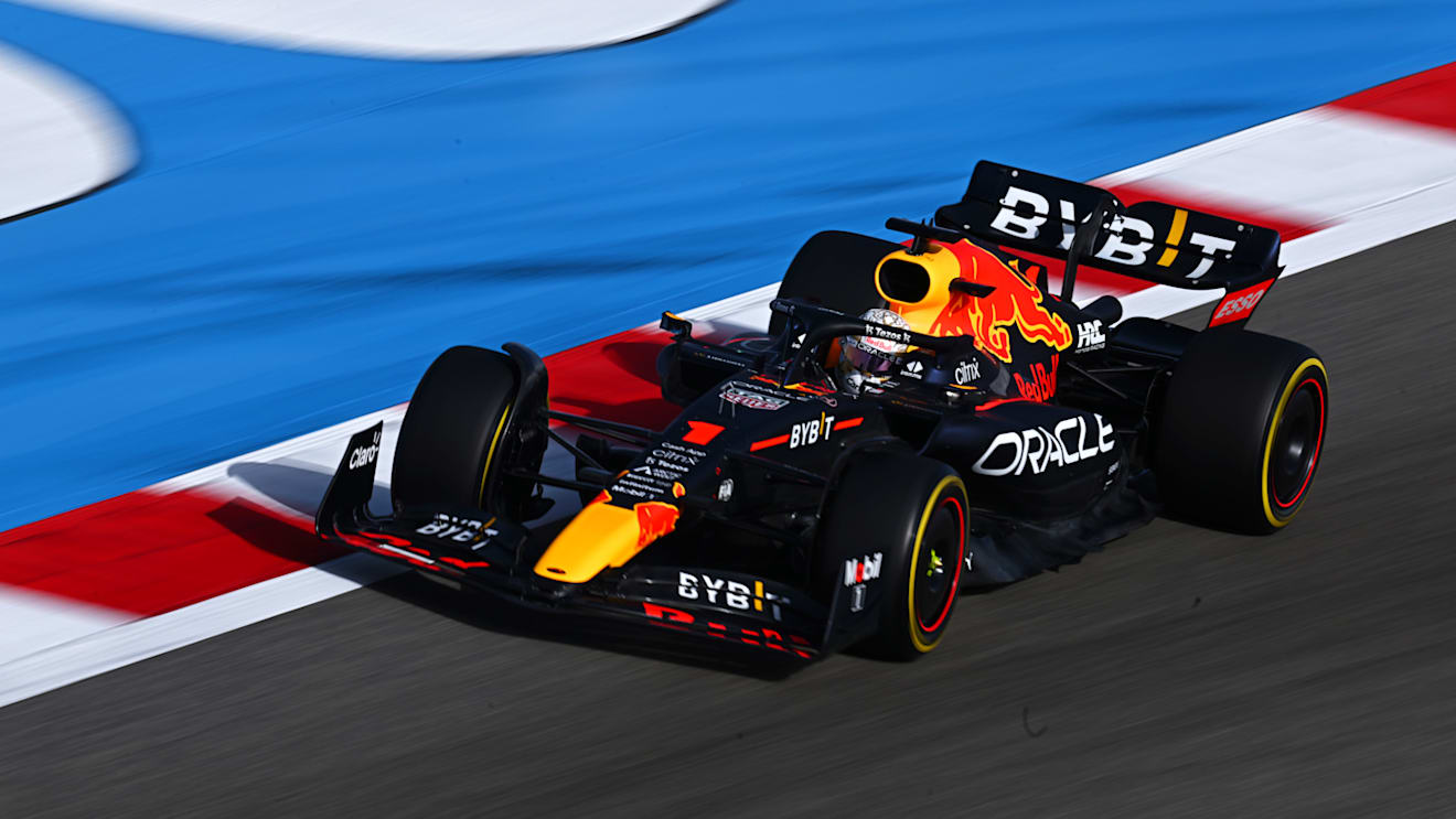 BAHRAIN, BAHRAIN - MARCH 18: Max Verstappen of the Netherlands driving the (1) Oracle Red Bull Racing RB18 on track during practice ahead of the F1 Grand Prix of Bahrain at Bahrain International Circuit on March 18, 2022 in Bahrain, Bahrain. (Photo by Clive Mason/Getty Images)