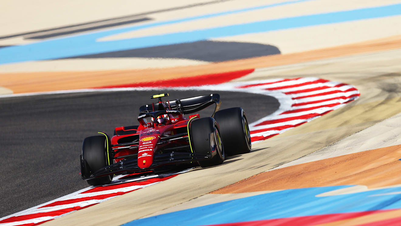 BAHRAIN, BAHRAIN - MARCH 18: Carlos Sainz of Spain driving (55) the Ferrari F1-75 on track during practice ahead of the F1 Grand Prix of Bahrain at Bahrain International Circuit on March 18, 2022 in Bahrain, Bahrain. (Photo by Dan Istitene - Formula 1/Formula 1 via Getty Images)